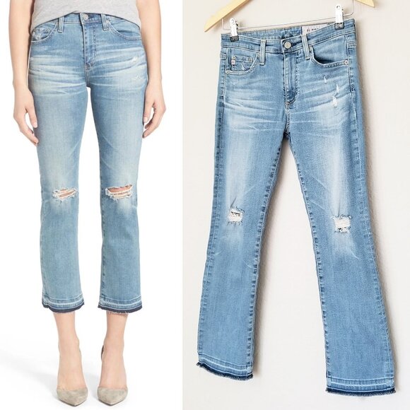 AG Adriano Goldschmied Jodi Crop High Rise Slim Flared Jeans 26 Distressed $245 - Picture 2 of 16